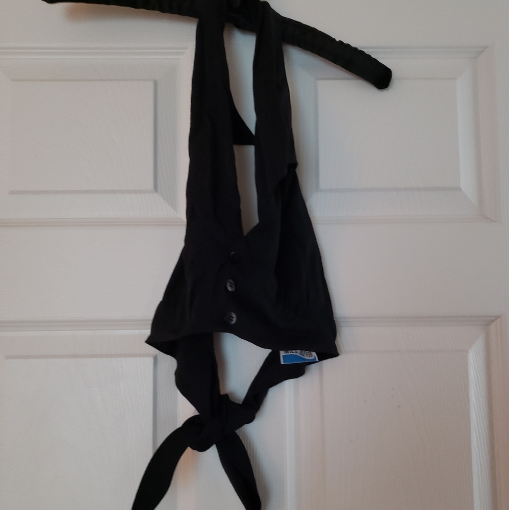 Black dressy tie back with collar halter top
